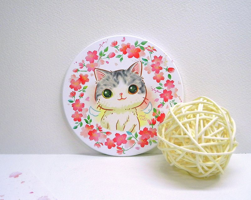 Sakura Meow Ceramic Absorbent Coaster - Coasters - Pottery Pink