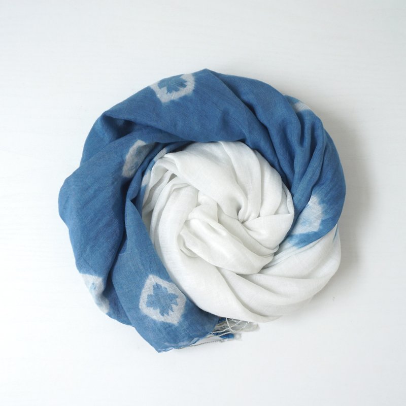 S.A x Diamond, Indigo dyed Handmade Silk/Cotton Scarf - ผ้าพันคอ - ผ้าไหม สีน้ำเงิน