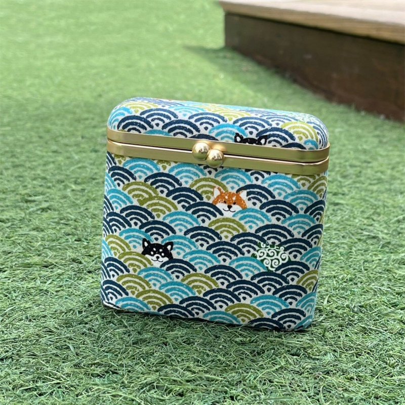 Mouth Gold Stamp Box Double Seal Box Lipstick Box Stamp Storage-Qinghai Wave Shiba Inu (Blue) - Clutch Bags - Cotton & Hemp Blue