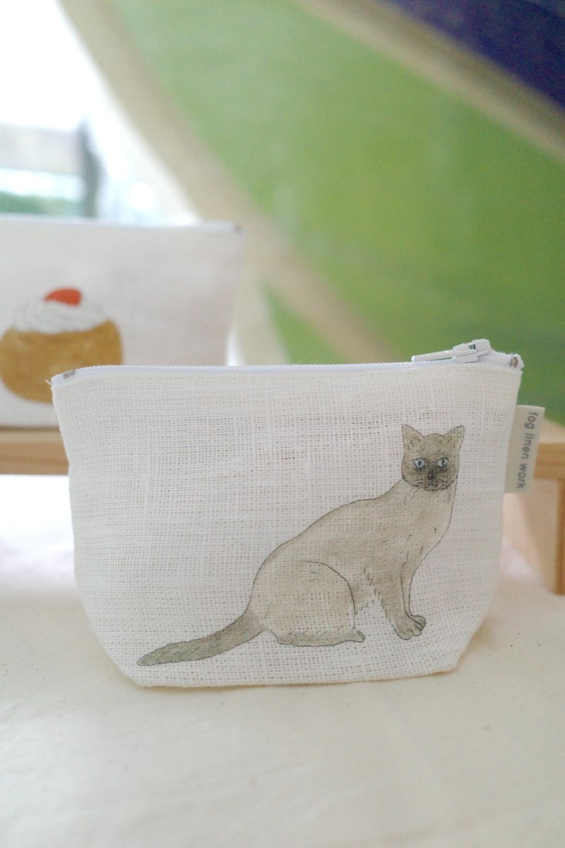Japan Fog Linen Work - Isabelle Boinot Collaboration Linen Pouch - Cats - Toiletry Bags & Pouches - Linen Multicolor