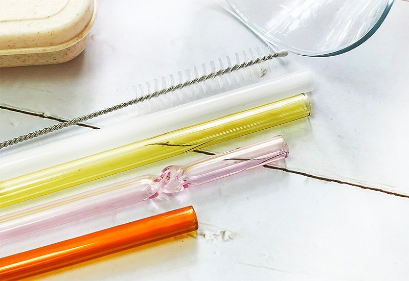 環保精緻馬卡龍環保玻璃吸管・3+1套組入質感布袋 - 環保吸管 - 玻璃 多色