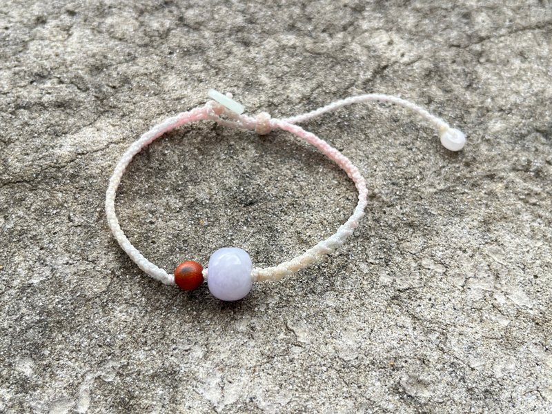 Angel's Tears Jadeite - Burmese Jade, Glutinous Violet Jadeite Charm, Woven Aurora Cord Bracelet - Bracelets - Jade Green