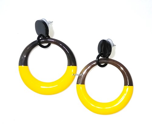 AnhCraft Exquisite Earrings Handmade from Buffalo Horn with Yellow Color Lacquer Painted