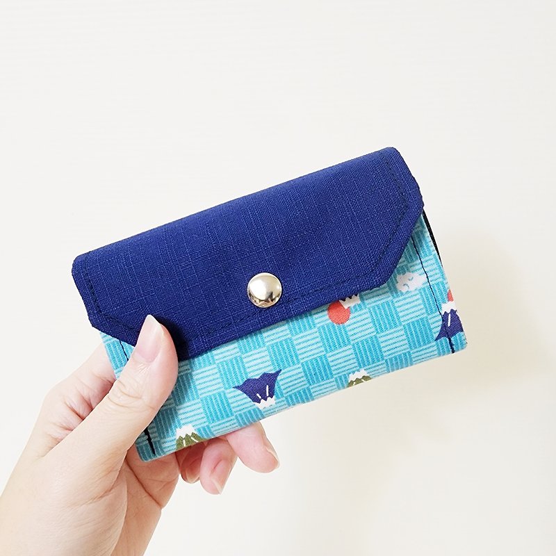 [Little Mount Fuji-(Dark Blue)] Three-layer bag short cloth clip coin purse zipper bag exchange gift - Wallets - Cotton & Hemp Blue