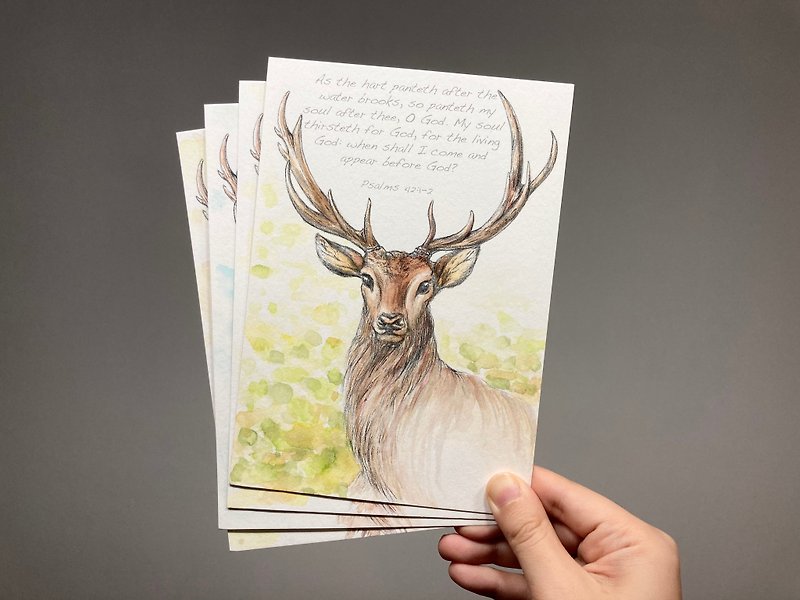 Deer water color postcard - การ์ด/โปสการ์ด - กระดาษ สีนำ้ตาล