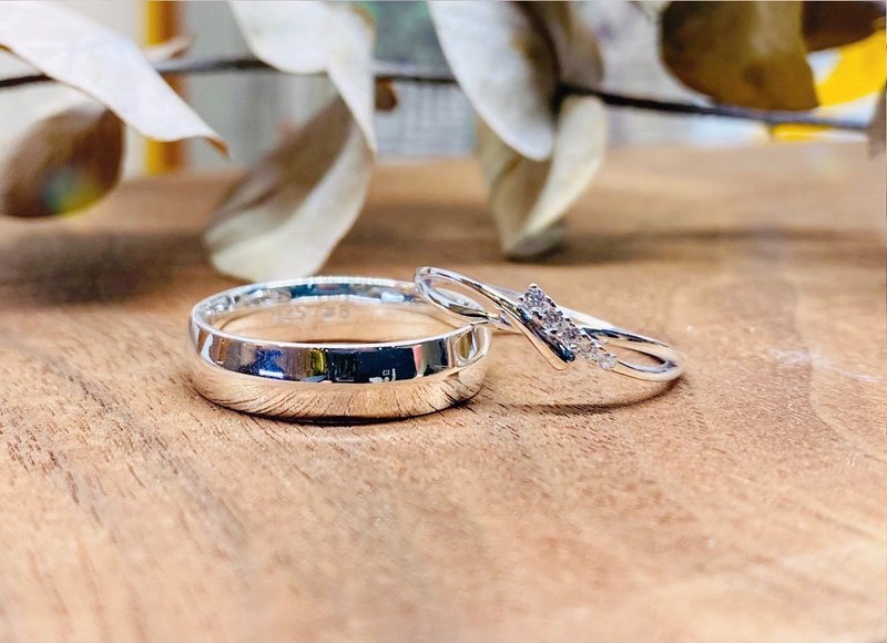 925純銀 承諾對戒 情侶對戒 天然鋯石 禮物 女戒 - 戒指 - 純銀 銀色