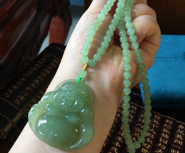 和田玉（ホータン玉）晴水（チンスイ）大仏ペンダント、和田玉晴水