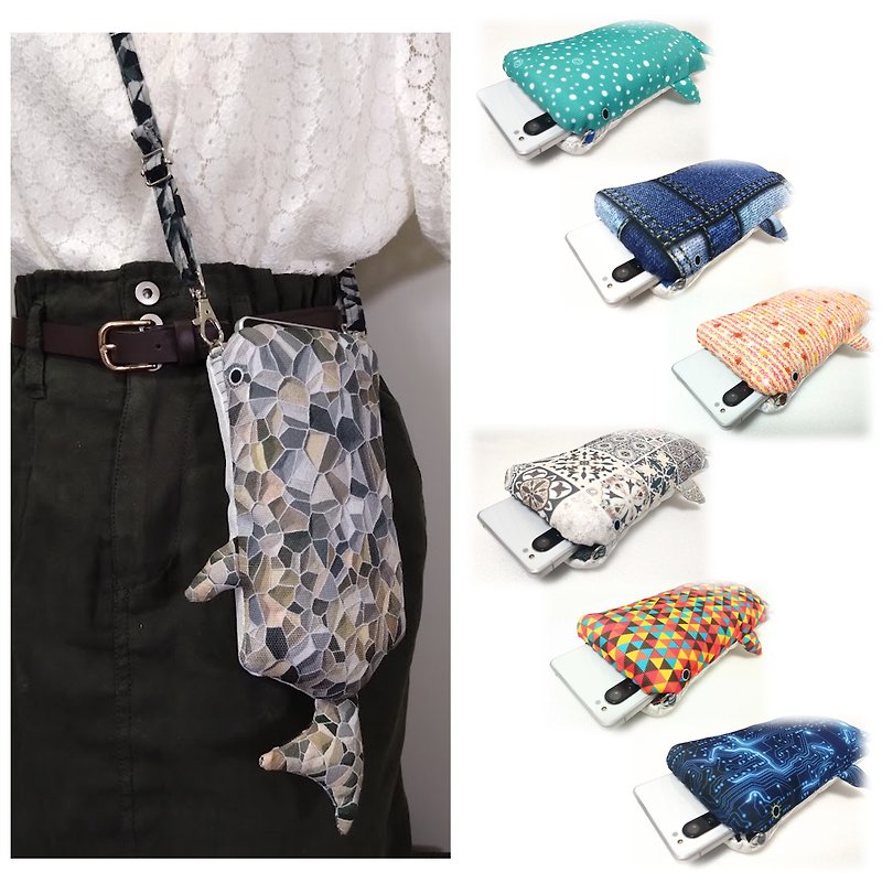 smartphone bag with a shoulder strap　　　whale shark　 shoulder bag - Messenger Bags & Sling Bags - Sponge Gray
