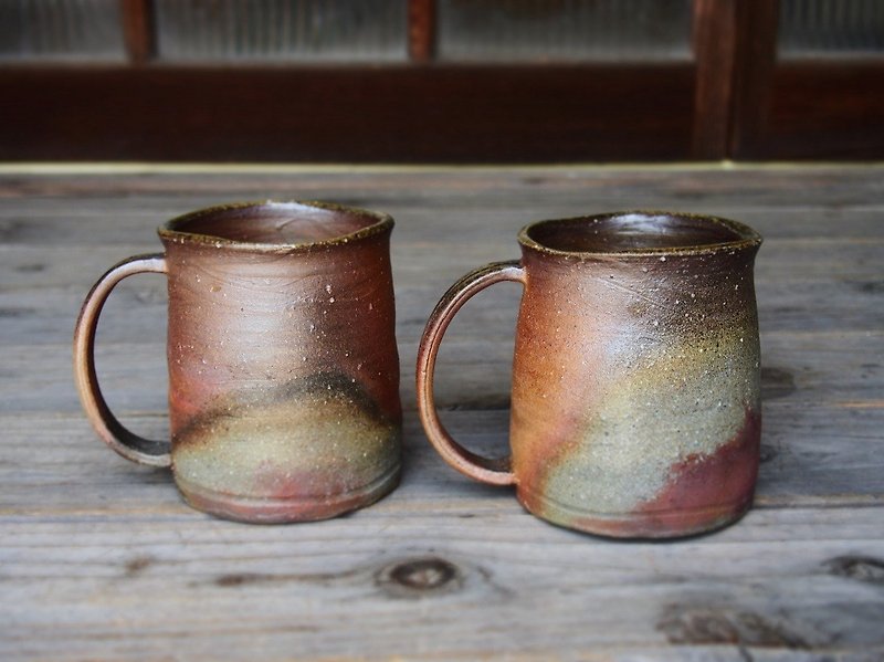 Bizen Beer Mug 2 pieces set b5-029 - Pottery & Ceramics - Pottery Brown
