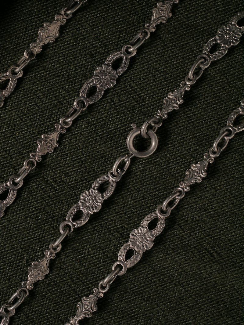 1880s Italian silver double-sided carved long chain - สร้อยคอ - เงิน สีเงิน