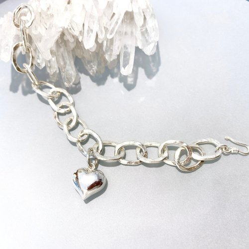 Ops手工飾品設計 Ops silver bracelet - 925銀/防過敏/純銀/愛心/個性/粗鍊