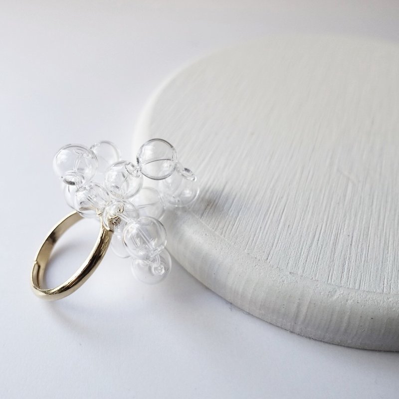 簡約透明花火泡泡玻璃珠戒指 - 戒指 - 玻璃 透明