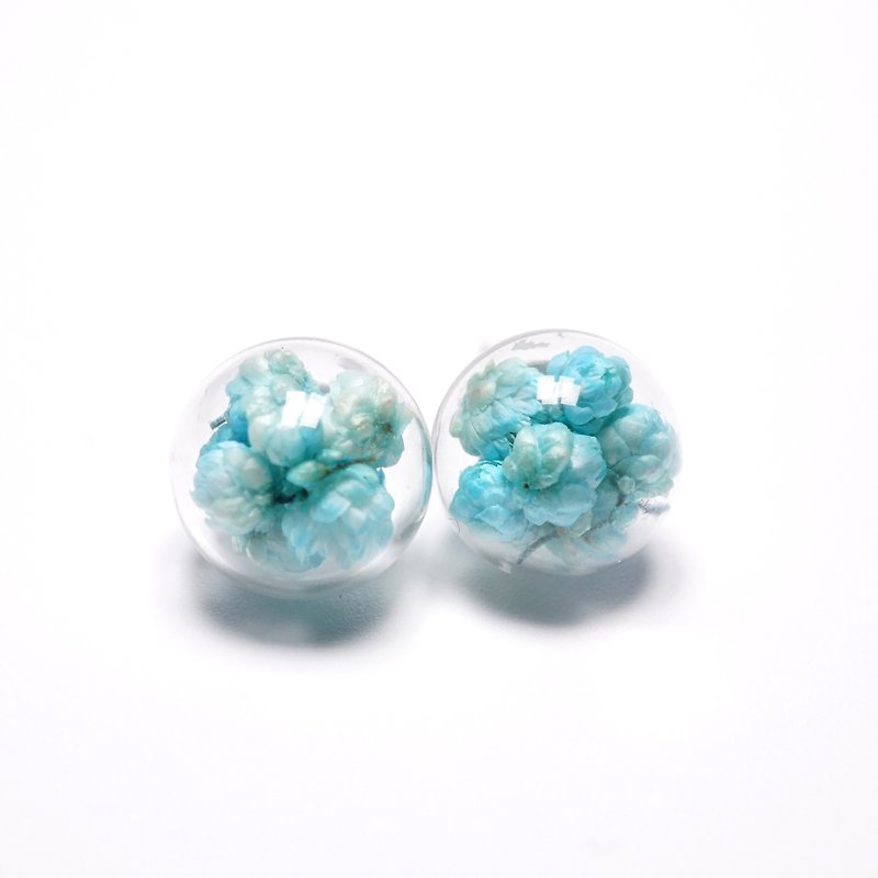 A Handmade 彩藍色小米花玻璃球耳環 - 耳環/耳夾 - 植物．花 