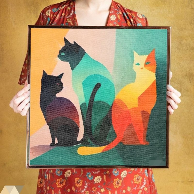 Kats Interior painting on canvas 50x50 cm - โปสเตอร์ - ผ้าฝ้าย/ผ้าลินิน สีส้ม