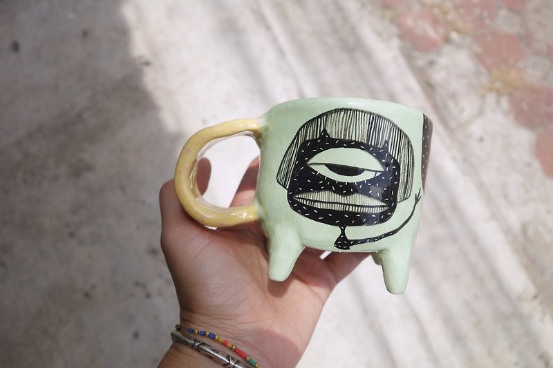 Ceramic mug green paint mermaid :) - 花瓶/陶器 - 陶 綠色
