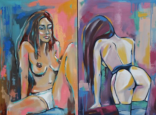 ARTbyAnnaSt Nude Woman Painting Erotic Original Art Female Body Artwork Sexy Wall Art