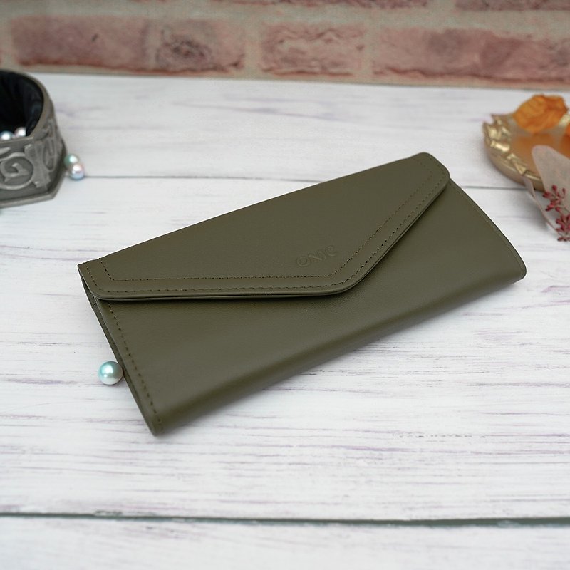 Renaissance Envelope Two-fold Leather Long Clip 4116 (Dark Olive) - Wallets - Genuine Leather 