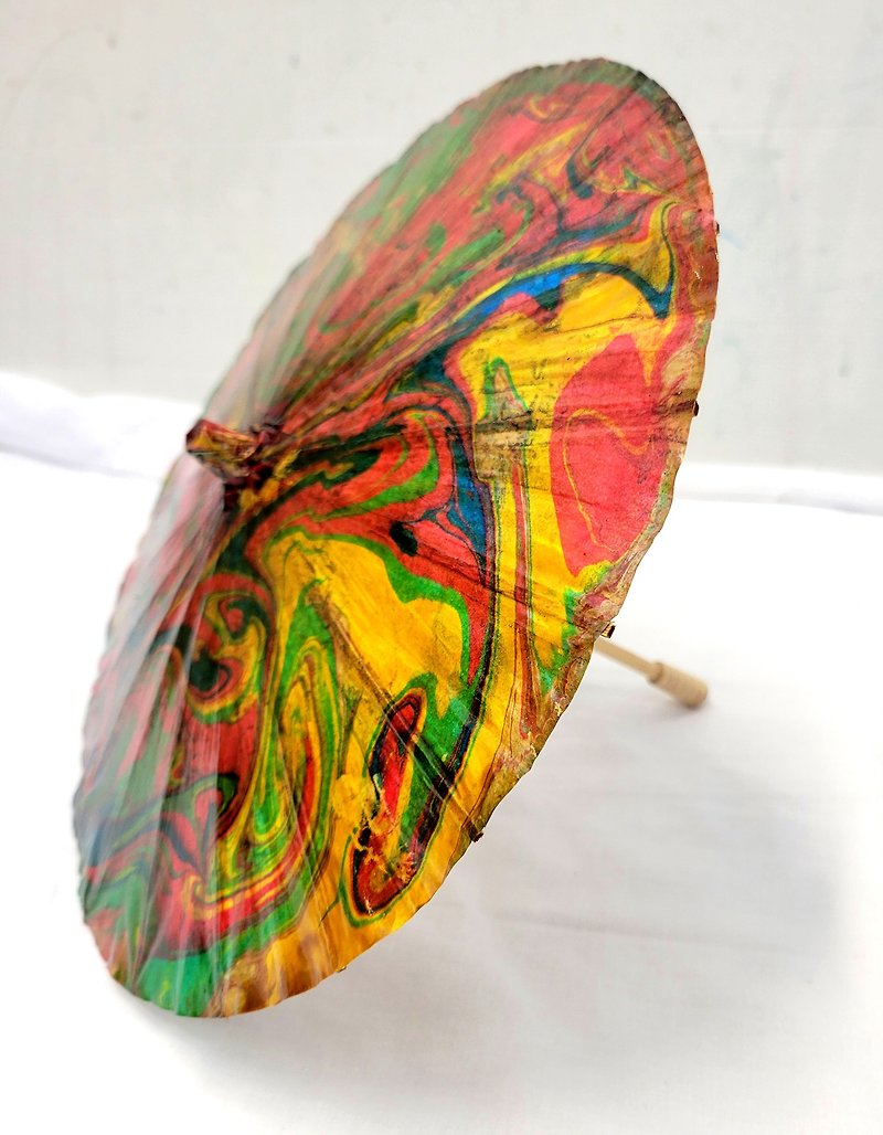 Antique mini float-dyed oil paper umbrella - Illustration, Painting & Calligraphy - Paper 