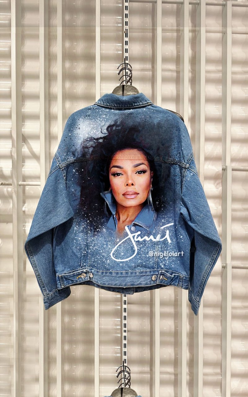 Janet Jackson Together Again concert tour Painted denim jacket Custom jacket - Women's Casual & Functional Jackets - Cotton & Hemp Blue