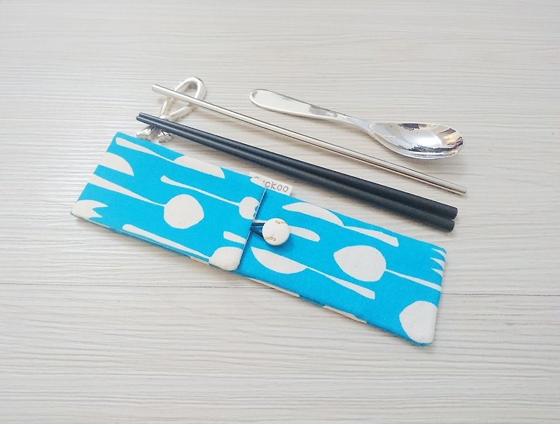 環保餐具收納袋 筷子袋 組合筷專用 雙層筷袋 餐具組圖案 - 刀/叉/湯匙/餐具組 - 棉．麻 