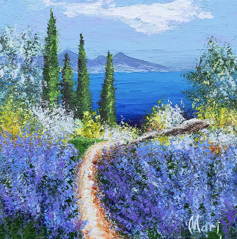 Tuscany Painting France Riviera Landscape Bluebonnet Wildflowers Lavender Fields - 掛牆畫/海報 - 其他材質 多色