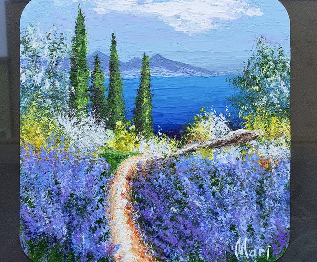 トスカーナ絵画フランス リビエラ風景ブルーボネット野生の花