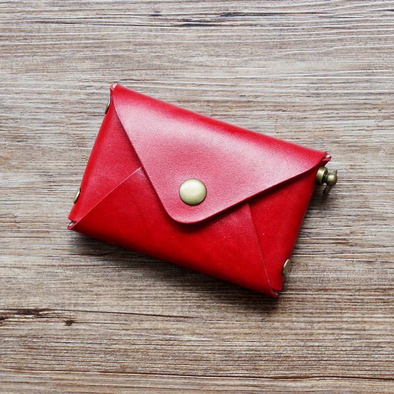 Rugao original red 10*7cm large-capacity handmade leather card case first layer of leather business card holder card holder card package small wallet small wallet purse exchange gift wedding gift lover gift birthday gift customized gift - กระเป๋าใส่เหรียญ - หนังแท้ สีแดง