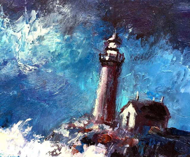 海景灯台絵画オリジナル海洋絵画海岸海油アートアートワーク