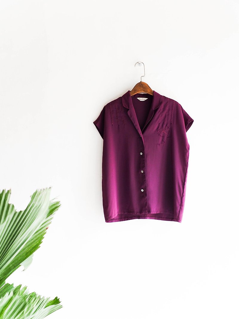 川ヒル - 島根神秘的な紫色の若者のアンティーク刺繍のシルクのシャツジャケットコートシャツ特大ヴィンテージ - シャツ・ブラウス - シルク・絹 パープル