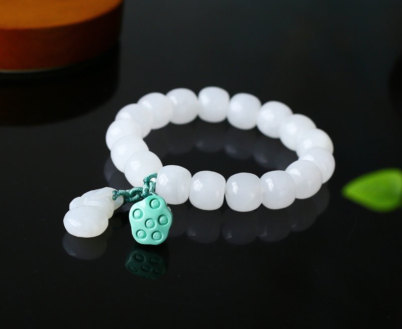 Natural Hetian jade suet white jade oldfashioned bead bracelet size 12