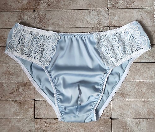 Pink silk fabric briefs with White Lace, Silk Satin Panties for men.