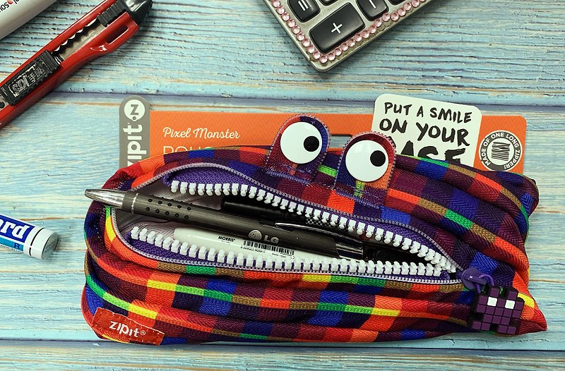 Zipit Pixel Peso Monster Pencil Case-Purple Zipper - Pencil Cases - Polyester Purple