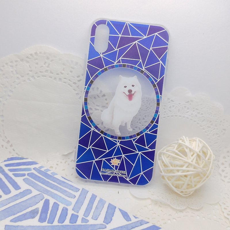 Mosaic Animal phone case - Samoyed Dog - เคส/ซองมือถือ - พลาสติก สีน้ำเงิน