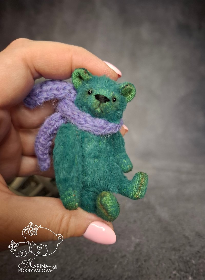Miniature teddy bear. Emerald teddy bear toy. Birthday gift. - ตุ๊กตา - วัสดุอื่นๆ สีเขียว