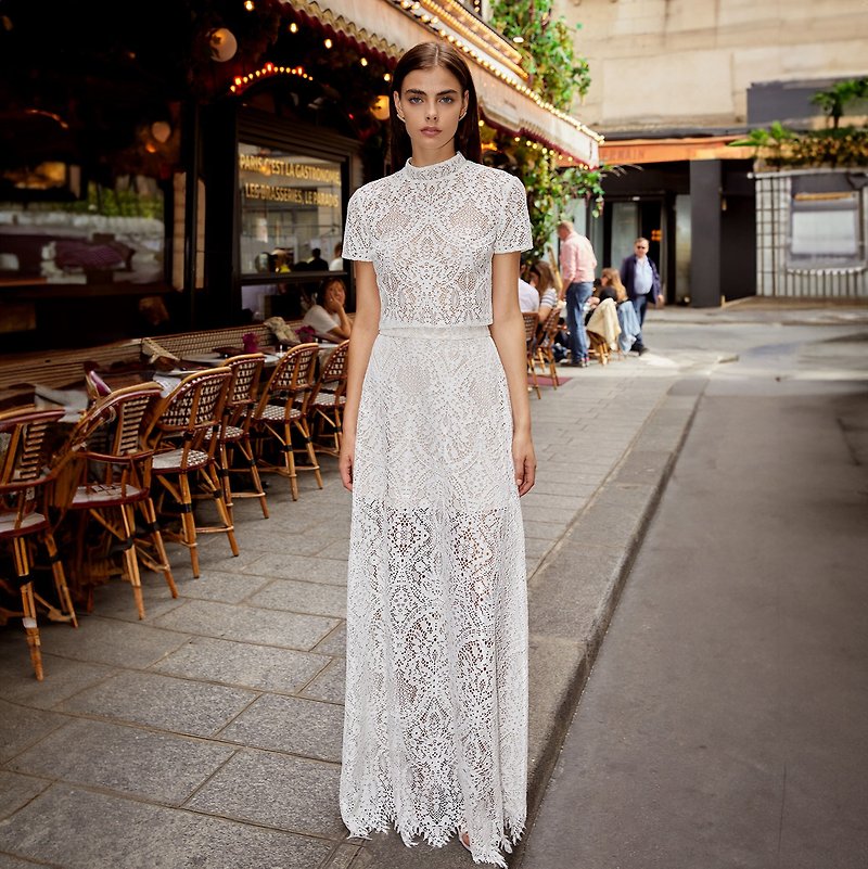 [New arrival] Céline hollow lace two-piece dress - ชุดราตรี - ไฟเบอร์อื่นๆ ขาว