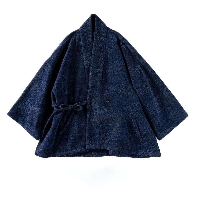 【神海紋 墨藍布衣】原創日系羽織作物衣道袍 - 男夾克/外套 - 棉．麻 