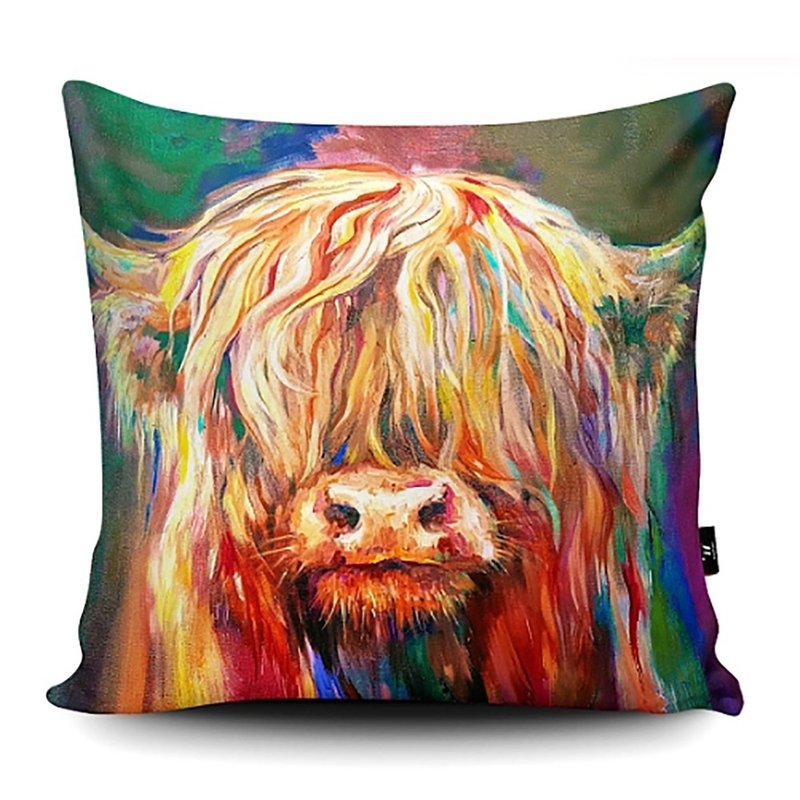 WRAPTIOUS/Handmade pillow/Green plateau cow - Pillows & Cushions - Faux Leather Multicolor