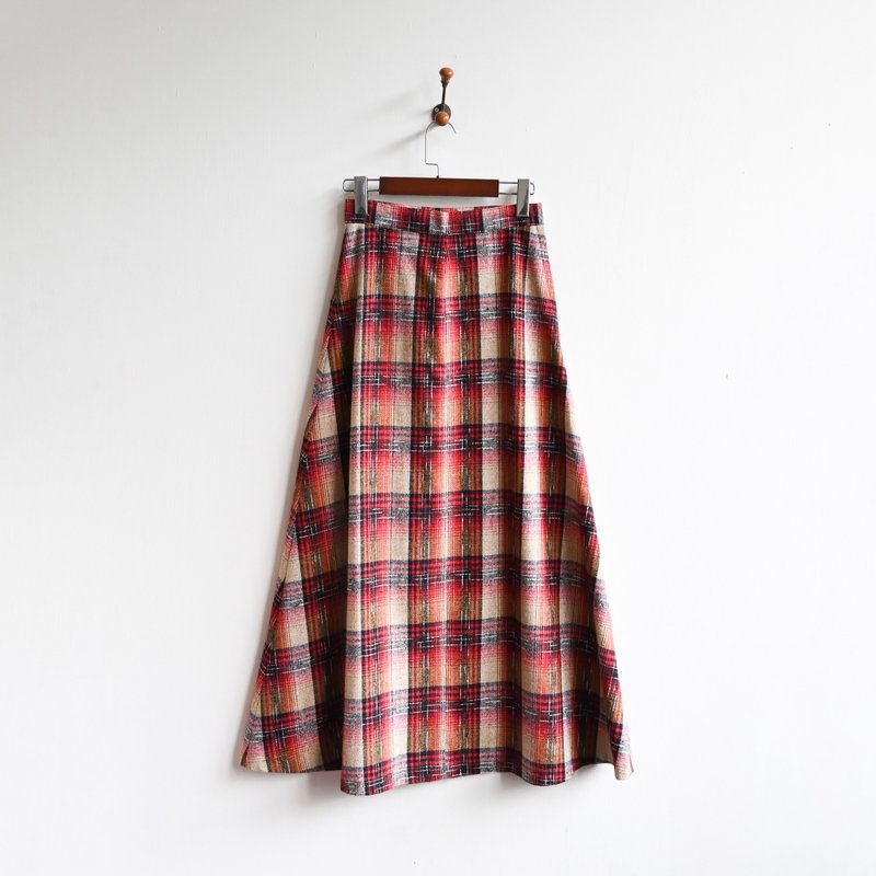 【蛋植物古著】溫暖慶典格紋毛料高腰古著長裙 - 裙子/長裙 - 羊毛 