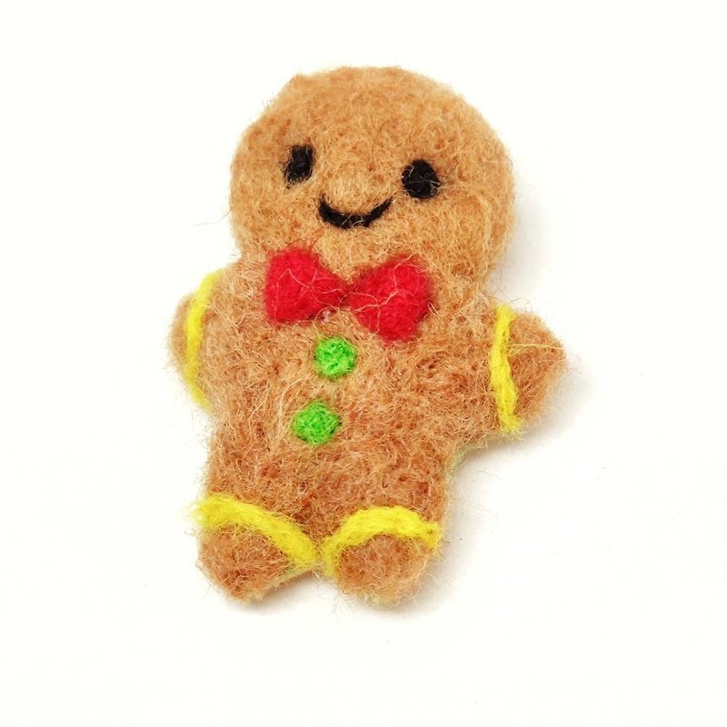 Gingerbread Man Wool Felt Pin for Christmas Wear him to parties! - เข็มกลัด - ขนแกะ สีนำ้ตาล