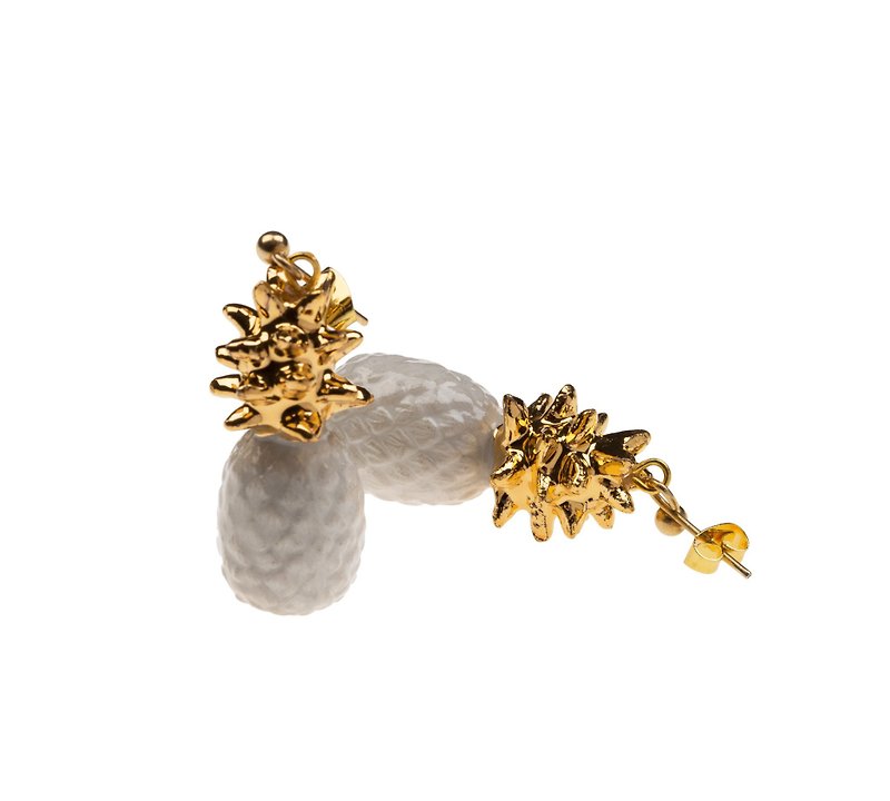 And Mary White&Gold Pineapple Stud Earrings | Gift Box - Earrings & Clip-ons - Porcelain 