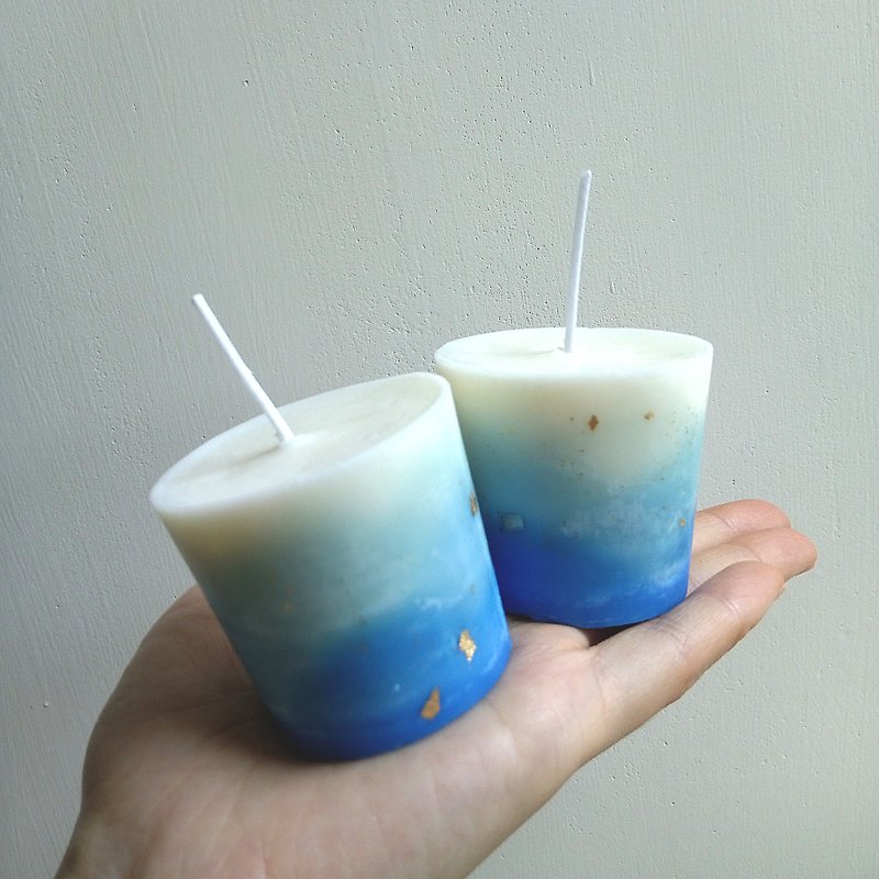 Waves | Starry Night | Natural Soywax Scented Candle | Green Apple Peach - Candles & Candle Holders - Wax Blue