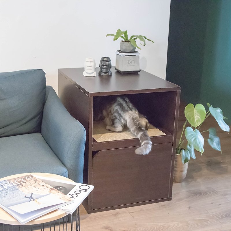 Vertical Cat Litter Box Furniture - Walnut - Other - Paper Brown