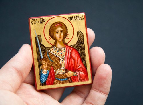 Orthodox small icons hand painted orthodox wood icon Saint Archangel Michael pocket size miniature