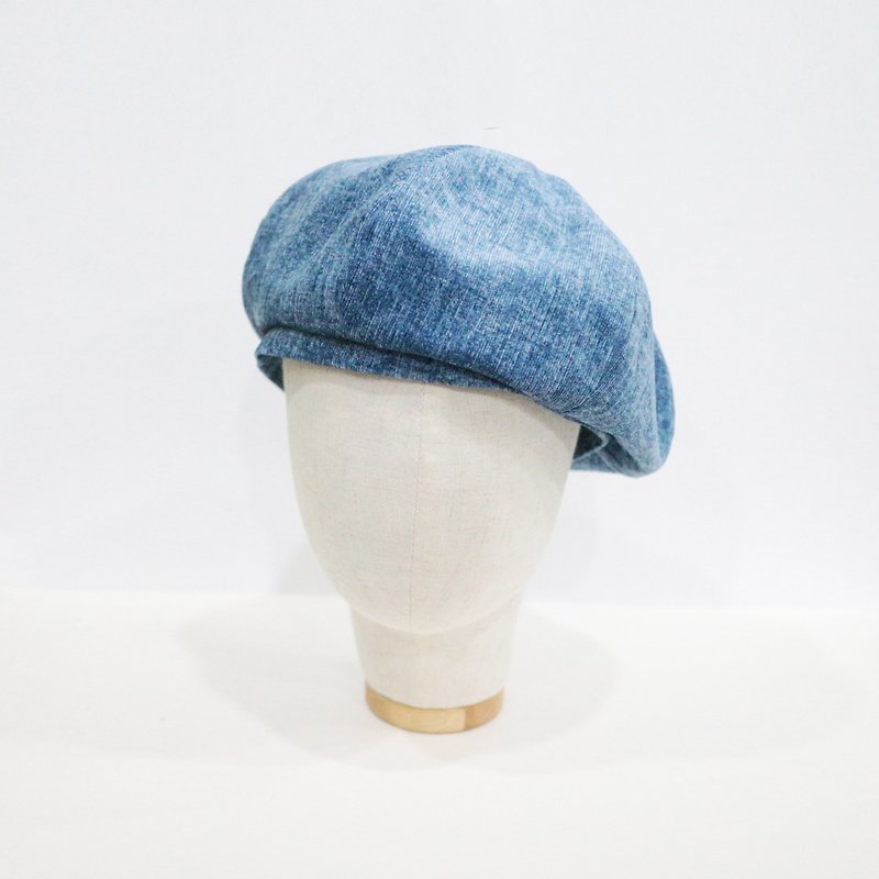 JOJA│ [Limited] ice blue velvet Bubei Lei / SM adjustable / beret / painter cap - Hats & Caps - Cotton & Hemp Blue