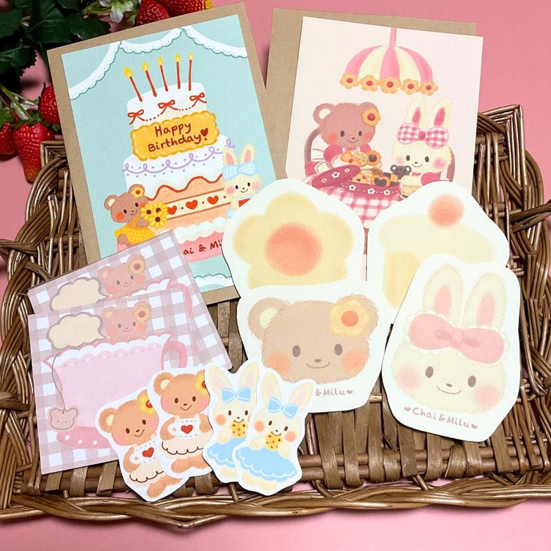 【pinkoi限定】チャイミルなかよしメッセージカードセット - 信封/信紙 - 紙 