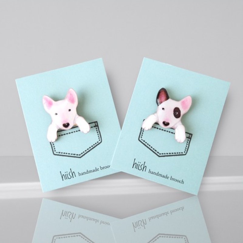 Bull Terrier pocket brooch (white/eye punch) - Brooches - Plastic 