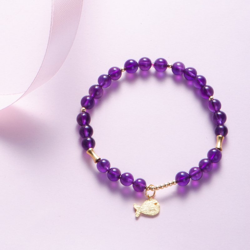 Amethyst 925 sterling silver gold-plated Bronze natural crystal bracelet | bracelet 6mm natural stone purple custom gift - สร้อยข้อมือ - เครื่องเพชรพลอย สีม่วง