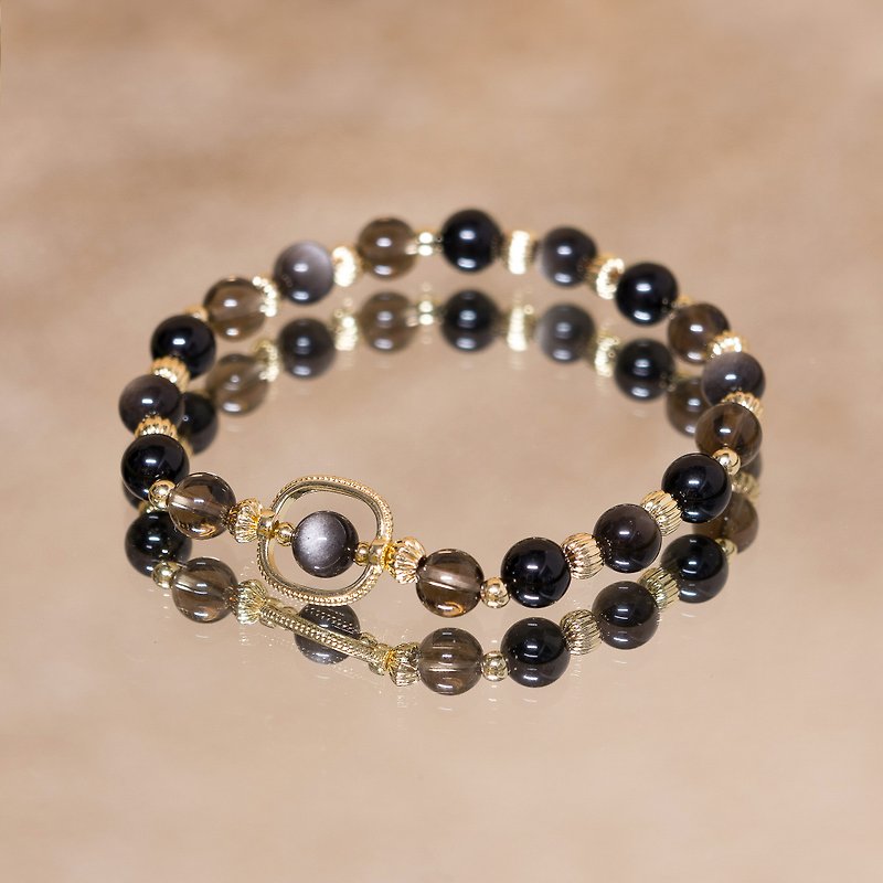 Evil spirits disperse - amulet/obsidian-black tourmaline- Bronze-brass/natural Gemstone crystal bracelet - Bracelets - Crystal Black