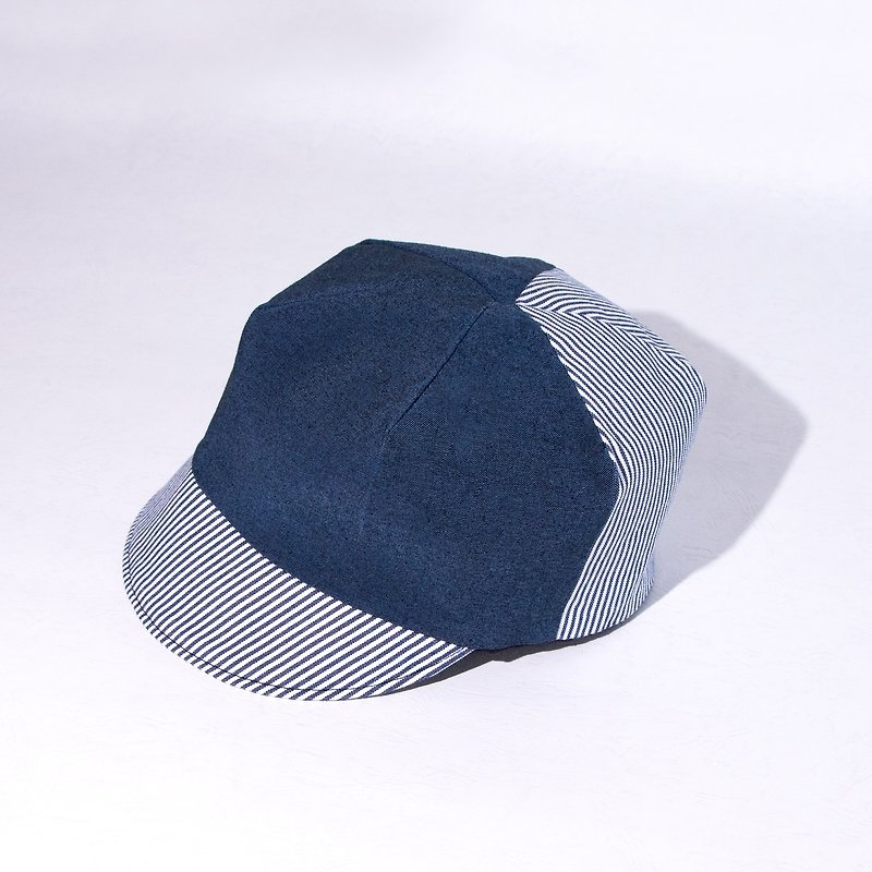 深藍條紋遮陽帽(鴨舌帽) - 帽子 - 棉．麻 多色