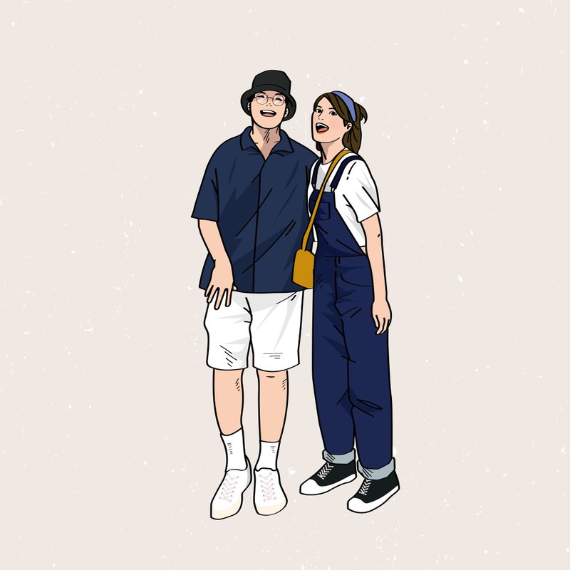 Zark Like Yan Painted Couple Comic Cartoon Illustration Like Yan Painted Illustration Portrait Portrait 【Customized】 - Cards & Postcards - Other Materials Khaki